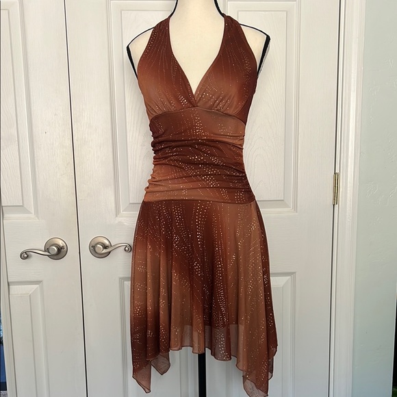 Vintage Asymmetrical Brown Halter Dress - Picture 1 of 4